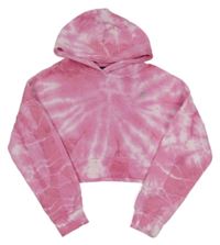 Růžovo-bílá batikovaná crop mikina s kapucí Pinkydoll