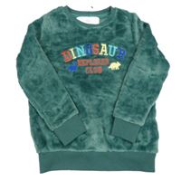 Zelená sametová mikina s nápisem a dinosaury F&F