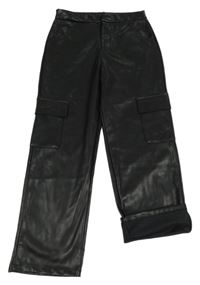 Černé koženkové zateplené cargo kalhoty St. Bernard