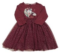 Vínové šaty s tylovou sukní a jednorožcem Kiki&Koko