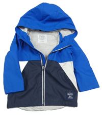 Safírovo-tmavomodro-bílá nepromokavá jarní bunda s kapucí F&F