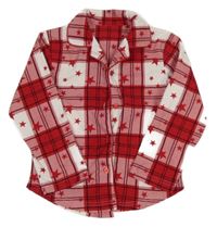 Červeno-bílý kostkovaný flanelový pyžamový kabátek s hvězdičkami 