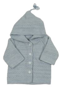 Světlemodrý propínací vzorovaný svetr s kapucí 