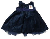 Nové - Tmavomodré sametové manšestrové šaty s flitry Ladybird