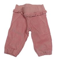 Růžové manšestrové podšité kalhoty s volánkem Impidimpi 