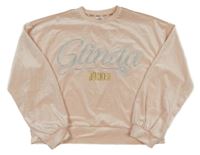 Světlerůžová sametová třpytivá crop mikina s nápisem Wicked