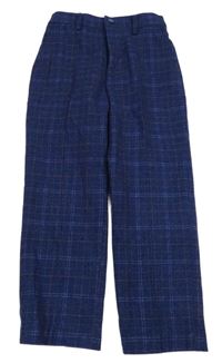 Tmavomodro-béžové kostkované společenské kalhoty 