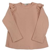 Světlerůžový žebrovaný svetr s volánky F&F