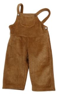 Hnědé sametové žebrované laclové kalhoty 