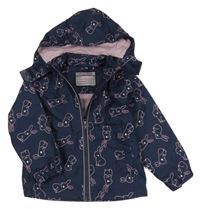 Tmavomodrá šusťáková jarní bunda se zajíčky a kapucí Pocopiano
