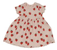 Světlerůžové bavlněné šaty s jahůdkami Primark