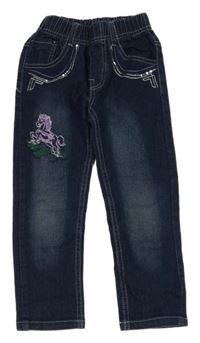 Tmavomodré rifle s koníkem a flitry 