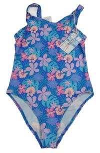 Nové - Modro-barevné květované jednodílné plavky L&D
