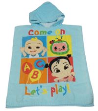 Tyrkysové froté osuškové pončo Cocomelon s kapucí