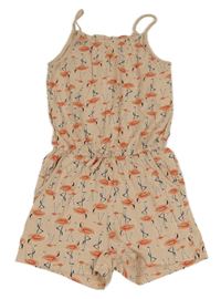 Broskvový bavlněný kraťasový overal s plameňáky Name it