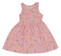 Světlerůžové kytičkované bavlněné šaty s plameňáky 