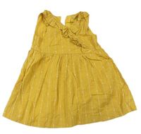Okrové pruhované puntíkaté melírované plátěné šaty s volánky Nutmeg
