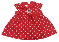Červeno-bílé puntíkaté plátěné šaty s Minnie a límečkem s madeirou H&M