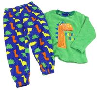 Zeleno-safírové plyšové pyžamo s dinosaury