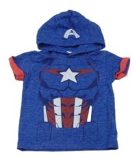 Safírovo-červené melírované tričko s kapucí - CAPTAIN AMERICA zn. Next