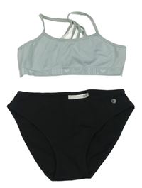 2Set - Světlemodrošedá melírovaná lambáda s nápisy Y.F.K. + černé kalhotky FIT.Z