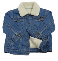 Modrá riflová zateplená bunda s huňatým límečkem F&F