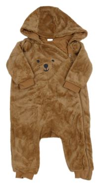 Hnědá plyšová podšitá kombinéza s medvídkem a kapucí H&M