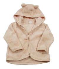 Světlerůžová plyšová bunda se srdíčky a kapucí H&M