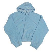 Světlemodrá sametová oversize crop mikina s kapucí CLOCK HOUSE