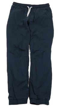 Tmavomodré cuff plátěné podšité kalhoty C&A