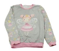 Světlešedo-růžová melírovaná mikina s vílami 