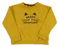 Okrová mikina s kočičkou a nápisy OKaïdi