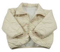 Smetanová prošívaná šusťáková zateplená bunda s límečkem SHEIN