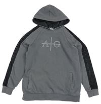 Tmavošedo-černá teplá mikina s logem a síťovinou a kapucí AVANT GARDE