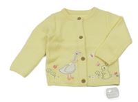 Nové - žlutý propínací svetr s husičkou a králíčkem little nutmeg