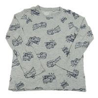 Šedé melírované triko s hasiči C&A