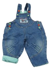 Modré šisované riflové laclové podšité kalhoty s nášivkou