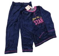 Nové - tmavomodro/růžové sametové pyžamo s nápisy a hvězdou POCOPIANO