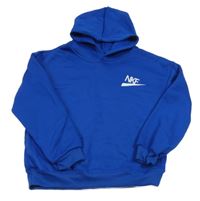 Safírová teplá mikina s písmenky a kapucí