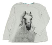 Bílé triko s koníkem s kamínky TCM
