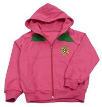 Tmavorůžovo/zelená propínací mikina se znakem a kapucí