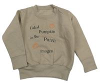 Béžová teplá mikina s nápisy a dýněmi