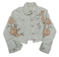 Bílá riflová crop bunda s růžemi a límečkem Joxx Kids