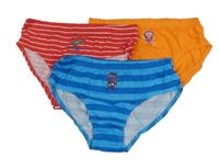 3x - Slipy - Modré pruhované s příšerkou, červeno/bílé pruhované s dinosaurem, oranžové s příšerkou PRIMARK