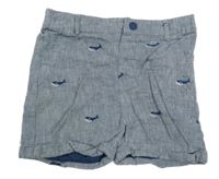 Modré melírované chino plátěné podšité kraťasy s velrybami M&S