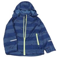 Tmavomodrá pruhovaná šusťáková jarní bunda s mořskými živočichy a odepínací kapucí POCOPIANO