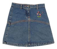 Modrá riflová sukně s kytičkami