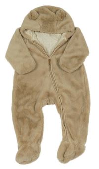 Béžová chlupatá podšitá kombinéza s kapucí s oušky H&M