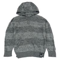 Šedo-tmavošedý melírovaný svetr s kapsou a nášivkou a kapucí George