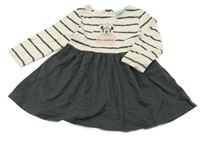 Smetanovo-tmavošedé melírované šaty s Minnie a pruhy Disney